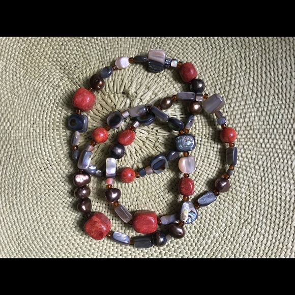 Silpada Three Stretch Bracelets, Sterling, Coral and Abalone - Picture 1 of 3